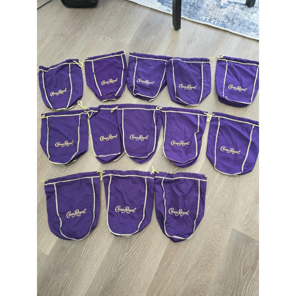 Lot of 13 Crown Royale Purple Drawstring Bags 9 Inch GoldEmbroideryCrafting 13pc